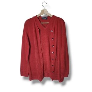 Castle of Ireland Red Sweater Set Cardigan & Vest Classic Winter Casual Size L